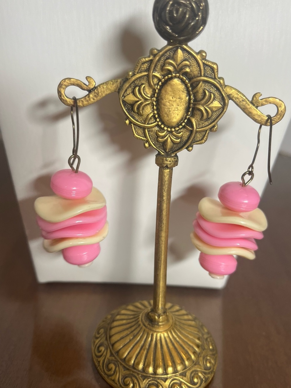 Vintage 70”s  Pink and Cream Layered Drop  pop candy Barbie earrings